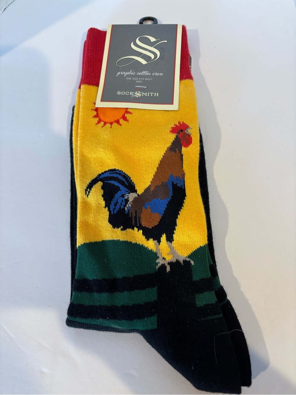 Socksmith Men’s Rooster Graphic Crew Socks NWT One Size Farm Chicken